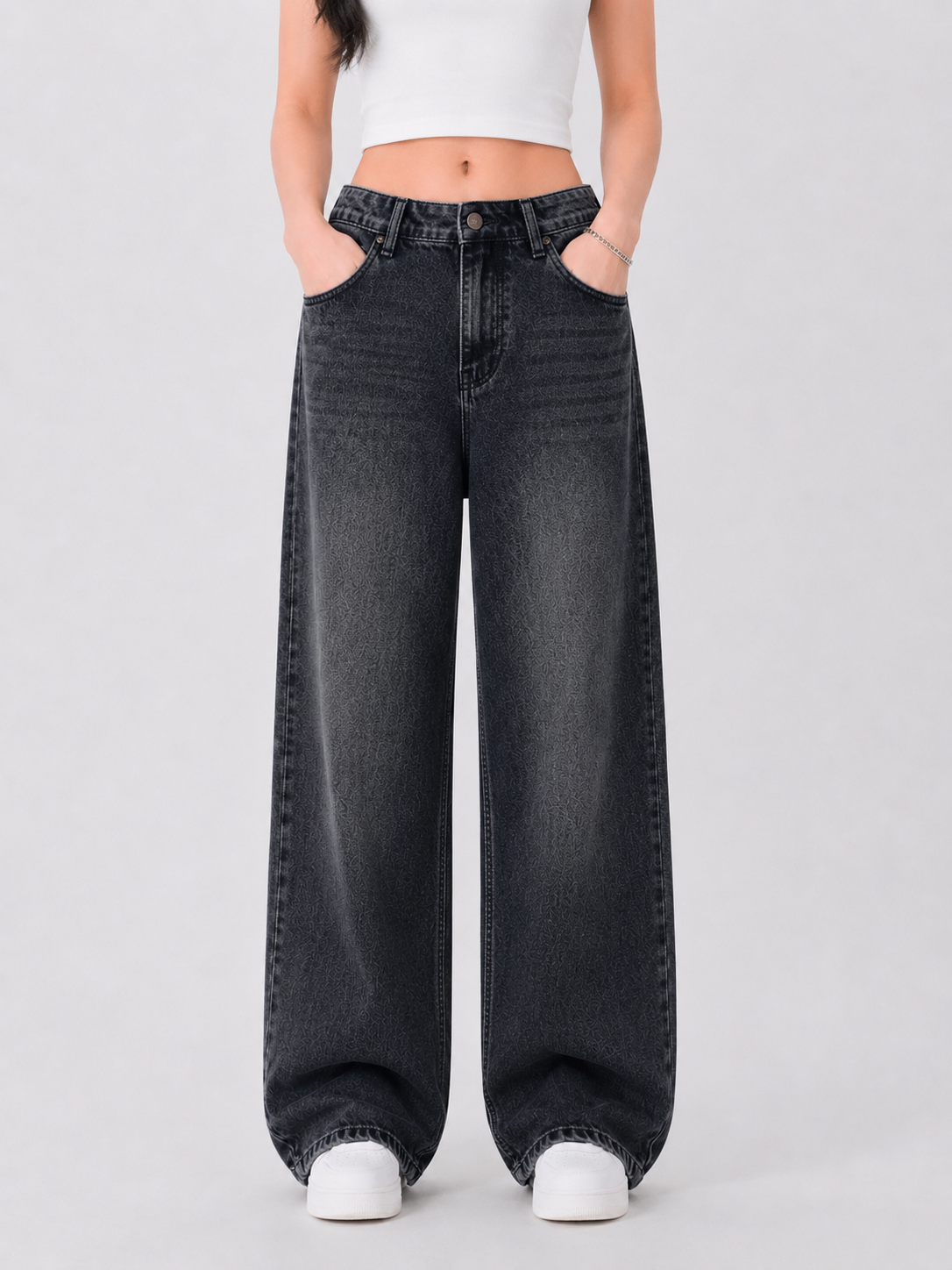 Women oversized wide leg denim
