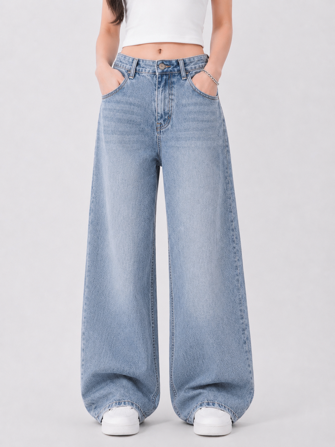 Women oversized wide leg denim