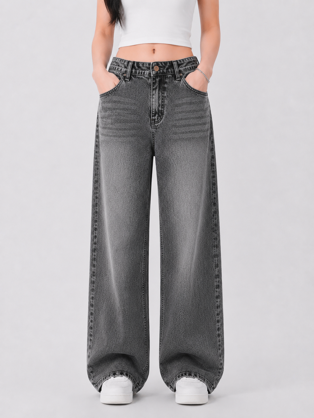 Women oversized wide leg denim